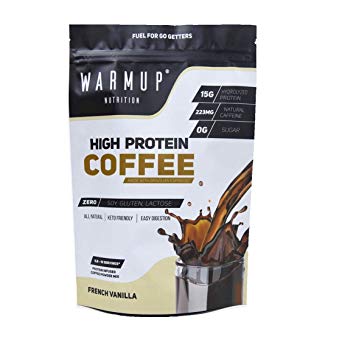 WarmUp All Natural High Protein Coffee Powder | 0G Sugar | 60 Calories | Non GMO Espresso   Hydrolyzed Whey Protein Isolate | Caffeinated Energy Protein (French Vanilla)