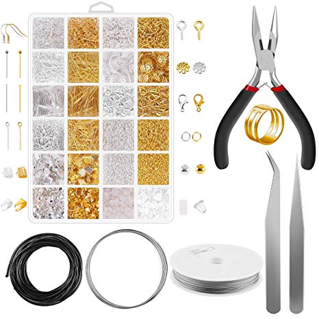 Jewelry Making Supplies - 2080Pcs Jewelry Findings Kit for Adults Beads and Earrings DIY Making, Findings Pin Clasp and Pliers Tools Jewelry Wire