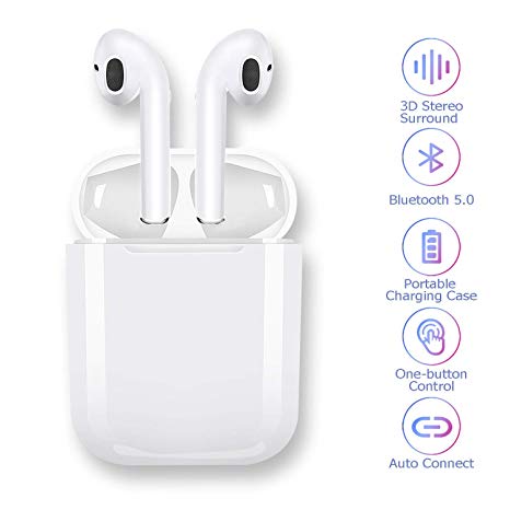 Wireless Headphones, Bluetooth Wireless Headphones 3D Deep Bass Stereo Sound, 20H Playtime Instant Pairing Mic Waterproof Sports with Noise Isolating Portable Charging Case