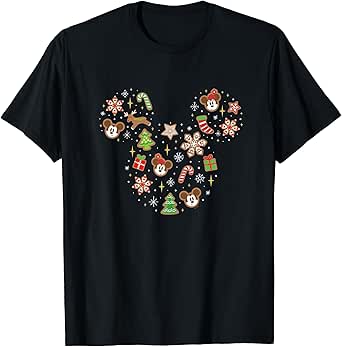 Disney Mickey & Minnie Head Gingerbread Christmas Holiday T-Shirt