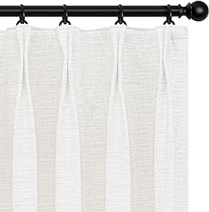 INOVADAY Pinch Pleated Curtains Blackout, Linen Pleated blackout Curtains 108 inches Long, 100% Blackout Curtains for Bedroom, Thermal Pleated Drapes for Living Room Nursery, W40 x L108, Beige White