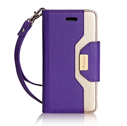 iPhone SE / 5S Case Cover, ProCase Wallet Flip Case, with Wristlet Strap, Build-in Card Slots and Mirror, Stylish Slim Stand Cover for Apple iPhone SE / 5S (Purple)