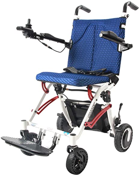 Folding Electric Powered Wheelchair Lightweight Portable Smart Chair Personal Mobility Scooter Wheelchair - Weighs only 40 lbs with Battery(Blue)