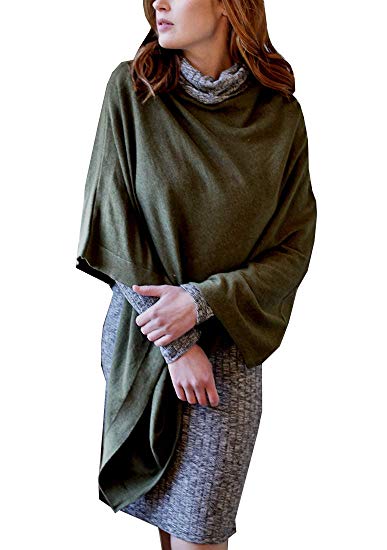 Women's Knit Poncho Sweater Knitted Pullover Cardigan Topper, 100% Organic Cotton, Super Soft, All-Season (15 COLORS)