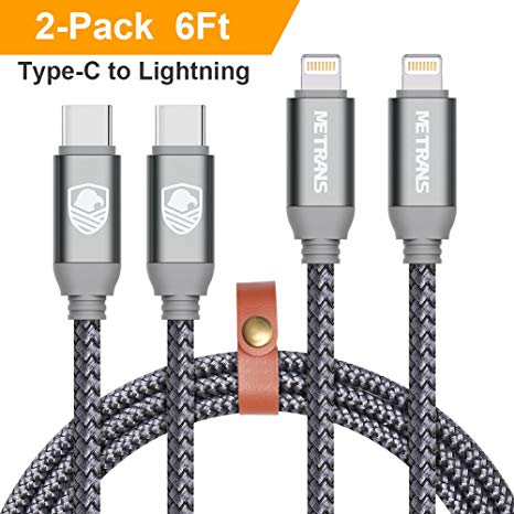 USB C to Lightning Cable, METRANS 2Pack 6FT 2M Nylon Braided Type C Charging and Syncing Cord for iPhone X/ 8/8 Plus iPad Connect to Macbook and Other USB C Devices (Grey)