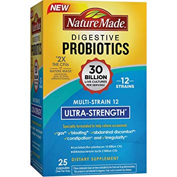 Nature Made Digestive Probiotics Ultra Strength Capsules: 12 Strain, 30 Billion CFU, 25 Count