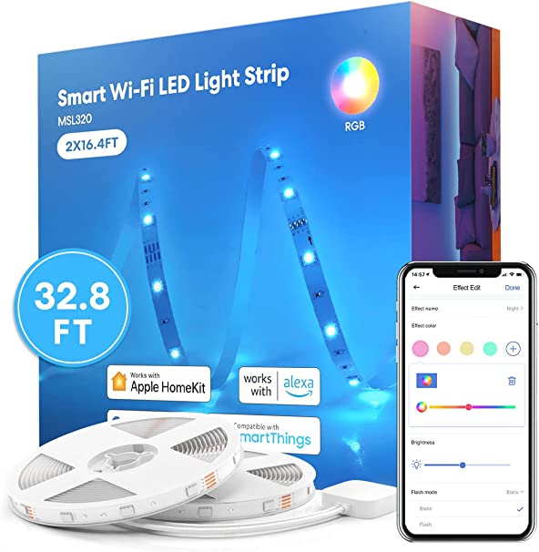 Smart LED Strip Lights Works with Apple HomeKit, 32.8ft WiFi RGB Strip, Compatible with Siri, Alexa&Google and SmartThings, App Control, Color Changing Lights Strip for Bedroom, Living Room, Kitchen