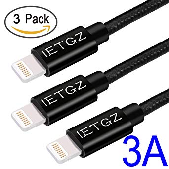 iPhone Charger Cable 3 Pack,IETGZ 3FT Apple Lightning Cable iPhone 5 5S 5C SE 6 6P 6S 6SP 7 7P 8 8P X Plus Fast Charging Charge Cable for iPad mini 2 3 4 5 Air Pro iPod Data Core Nylon Braided Sync (Black)