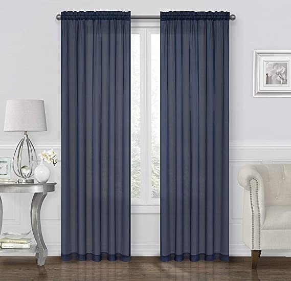 2-Piece Sheer Panel with 2inch Rod Pocket - Window Curtains 54-inch Width X 84-inch Length (Navy)