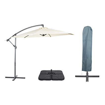 VonHaus Parasol Set – Includes 3m Cantilever Umbrella, Parasol Base & Waterproof Storage Cover – Tilt & Ratchet – Patio/Decking/Garden/Outdoor Dining – UV30  protection