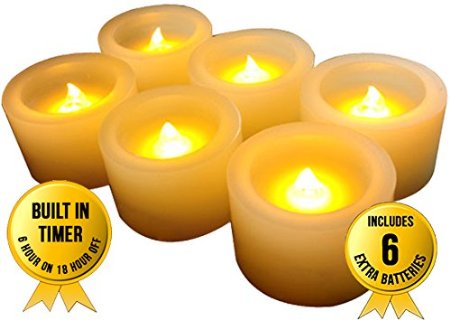 Flameles CandlesLED Battery Powered Candles Timing Function Real Wax Mini Votive Measures 1H x 2W Set of 6