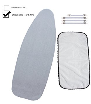 Silicon Coated Ironing Board Cover 18" X 49" 6 Items: 1 Extra Wide, Extra Padded, Heavy Duty Cover, 4 Fasteners, 1 Protective Mesh (PLEASE MEASURE YOUR BOARD) (Grey)