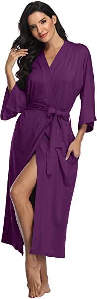 Super Shopping-zone Women's Long Robes Cotton Kimonos Full Length Robes Soft Sleepwear Nightgown