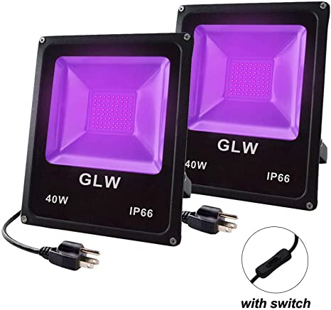 GLW 40W UV LED Black Light 2 Pack, Ultraviolet Blacklight with Plug, for Glow in The Dark, Stage Lighting, Aquarium, Body Paint, Fluorescent, Neon Glow Party