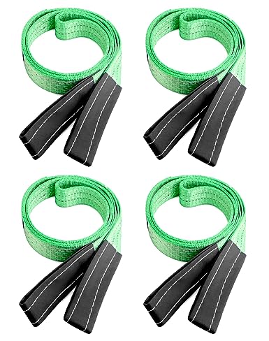 QWORK Lifting Strap, 4 Pack Lifting Sling Web Town Strap Flat Eye & Eye Web Sling - Type 3, 6 ft L x 2 in W, 4409 lbs Load Capacity