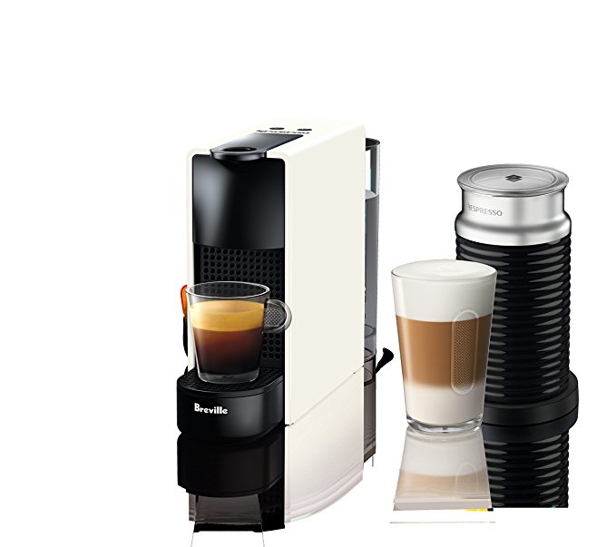 Nespresso Essenza Mini Original Espresso Machine Bundle with Aeroccino Milk Frother by Breville, Pure White