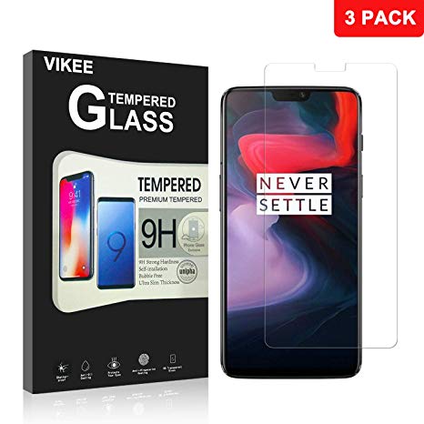 [3 Pack] OnePlus 6 Screen Protector, VIKEE HD Clear [Anti-Fingerprint][Bubble-Free][Easy to Install] 9H Hardness Tempered Glass Screen Protector Film for OnePlus 6