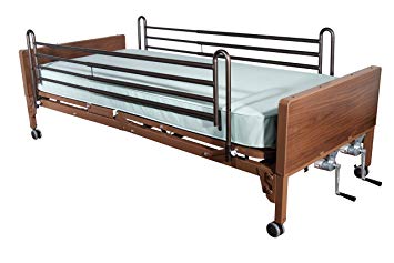 Drive Medical Manual Hospital Bed, Brown, Full Rails and Innerspring Mattress, 36 Inch