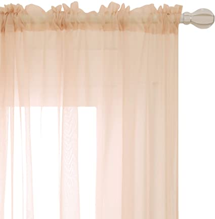Deconovo Short Sheer Curtains Grommet Voile Drape Tier Curtains for Kitchen Window Peach Pink 2 Panels 52x45 Inch