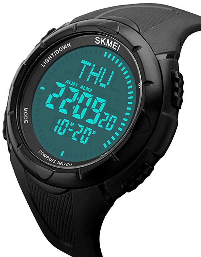 Mens Military Electronic Sports Casual Compass Chronograph Waterproof Digital Watches Black