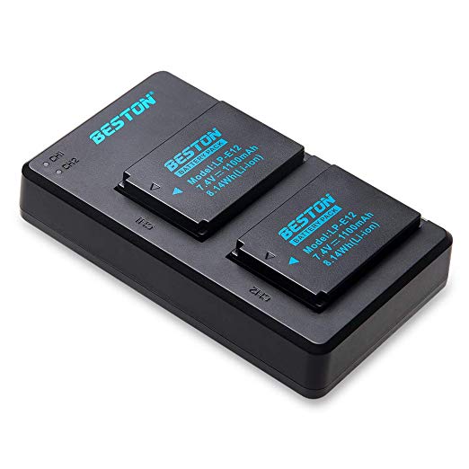 BESTON LP-E12 LPE12 LP E12 Camera Battery Pack and USB Dual Charger for Canon SX70 HS Rebel SL1 EOS-M EOS M2 EOS M10 EOS M50 EOS M100 Mirrorless Digital Camera Battery (2Packs)