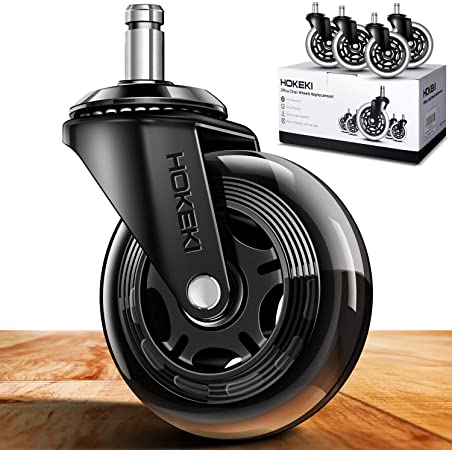 HOKEKI Office Chair Wheels, Heavy Duty Casters Set of 4  1, Caster Wheels 3 Inch Fit for Most Desk Chair, Gaming Chair, Computer Chair, Rubber Replacement Casters Safe for All Floors(Hardwood, Carpet)