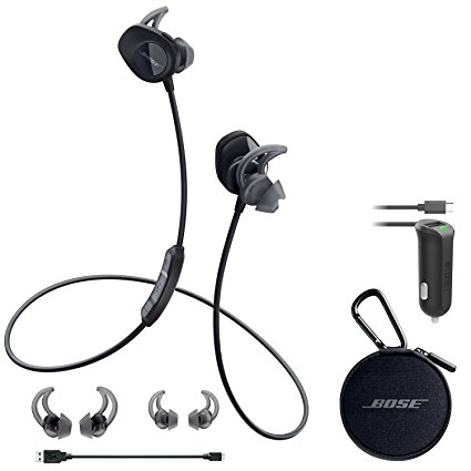 Bose SoundSport Wireless Headphones - Black & Car Charger - Bundle