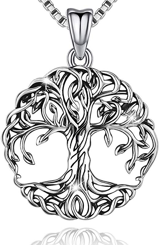 Aniu Tree of Life Necklace, Celtic Family Tree Pendant for Women, Sterling Silver Jewelry Gift - Oxidized Special Effect