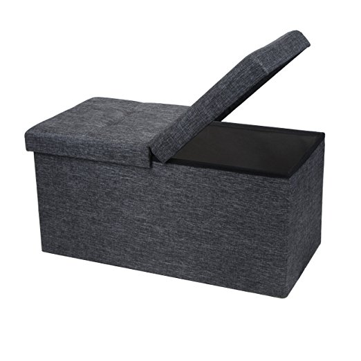 Otto & Ben 30" SMART LIFT TOP Ottoman Bench - Dark Grey / Folding Storage Ottoman / Stool / Linen Fabric