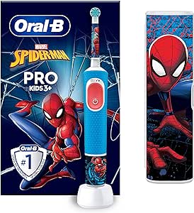 Oral-B Pro Kids Brosse à Dents Électrique Enfant, Spider-Man Marvel, 1 Brossette Brossage Doux, 1 Étui Voyage, Minuteur et Vibrations, Batterie Rechargeable, 4 Stickers, 3 Ans et Plus