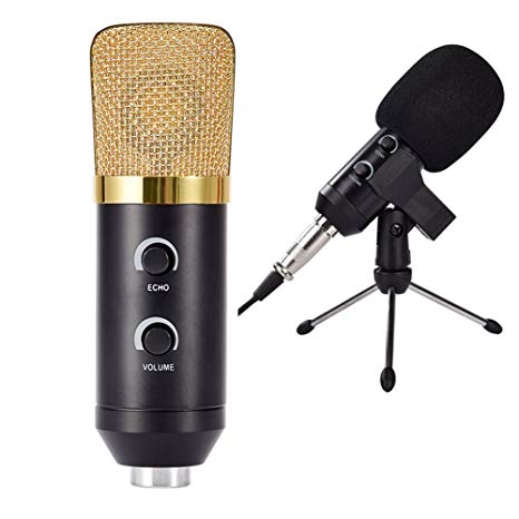 OFKP® Professional Large Diaphragm Studio Broadcasting & Recording Vocal Condenser Microphone with Mount Clamp and Desktop Tripod Stand, Powered by USB - No Mixer or Phantom Power Needed