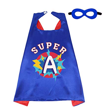 D.Q.Z Superhero Cape and Mask for Kids with Initial Letter Name Blue Red (Super A)