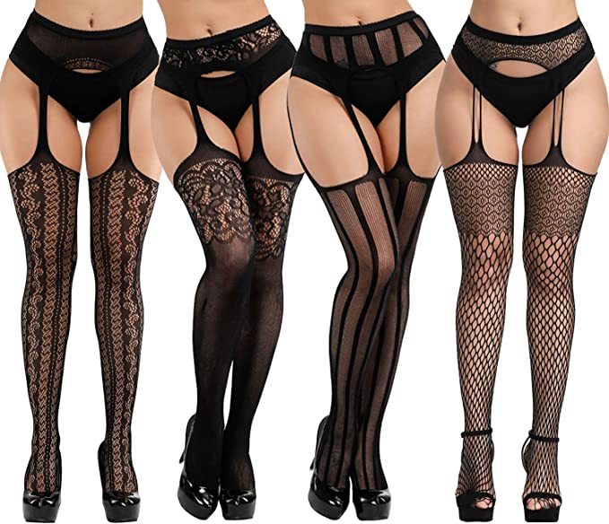 Women High Waist Tights Fishnet Stockings Stretchy Lace Thigh High Stockings Pantyhose