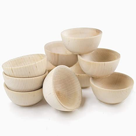 Set of 10 Small Unfinished Wooden Bowls - Pinch Bowls, Condiment Cups, Salt Cellars (10)