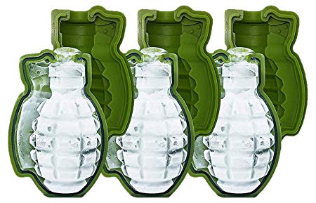MoldFun 3 Piece 3D Grenade Ice Cube Mold, Life Size Hand Grenade Whisky Ice Ball Tray Maker, A Great Gift For Men, Military Fan