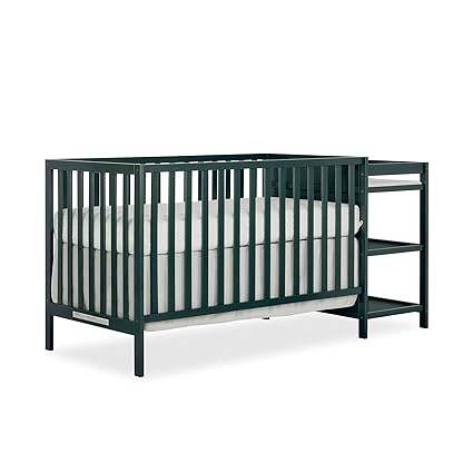 Dream On Me Synergy Convertible Crib and Changer in Olive with Detachable Changing Table, JPMA Certified, 1” Changing pad