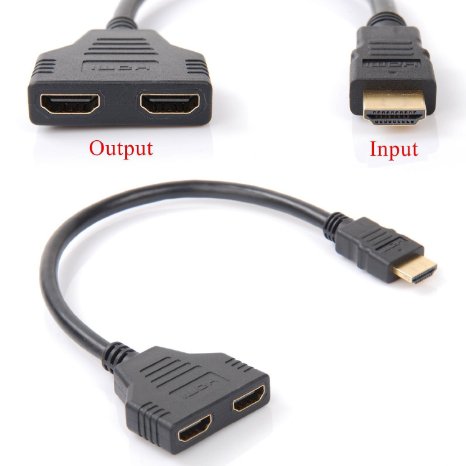 Sych 1080P HDMI Male To Dual HDMI Female 1 to 2 Way Splitter Cable Adapter Converter For HDTV/ DVD players/ PS3 / PS4/ and most LCD Projectors