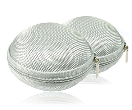 GLCON [Set of 2] Silver Portable Protection Hard EVA Case,Clamshell MESH Style Zipper Enclosure,Inner Pocket Durable Exterior Wired/Bluetooth Headset Earbud bag Lightweight Change Purse Small Hand Bag
