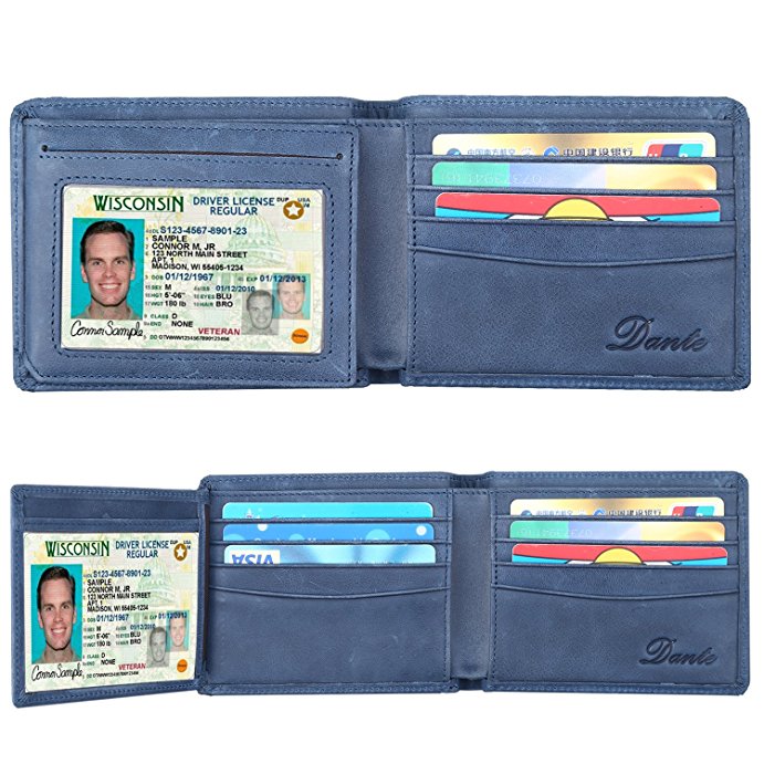 RFID Blocking Cowhide Leather Wallet for Men with 2 ID Windows