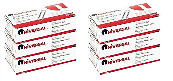 Universal Nonskid Paper Clips, Wire, Jumbo, Silver-100 ct, (6 Boxes)