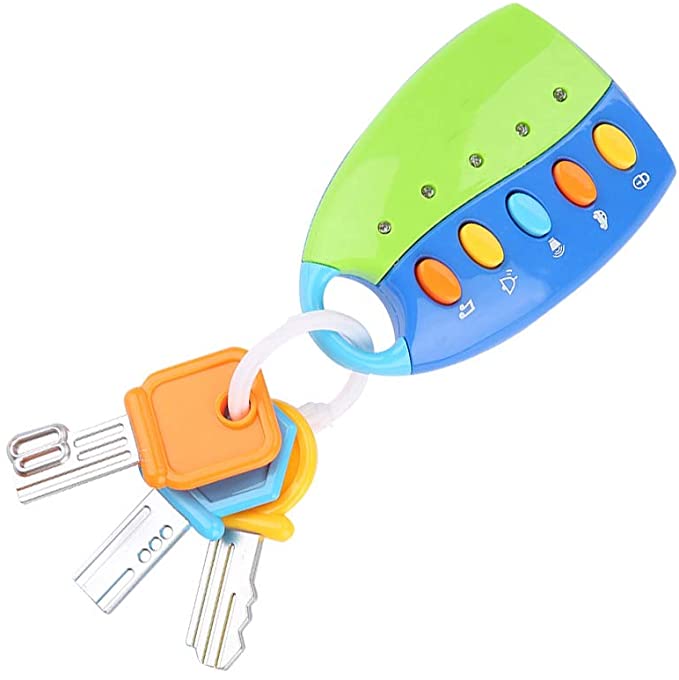 Car Musical Remote Key Toy, Toy Car Keys on a Keychain with Light and Sounds(Blue)