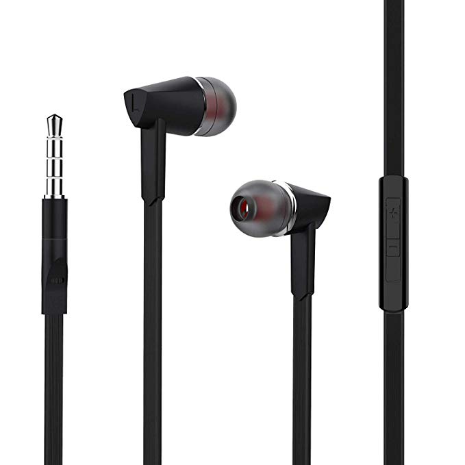 Wired Headphones, BYZ Earbuds with Mic, Stereo Wired Earphones, Tangle Free Cable, Ergonomic Design, 3.5mm Jack, Black