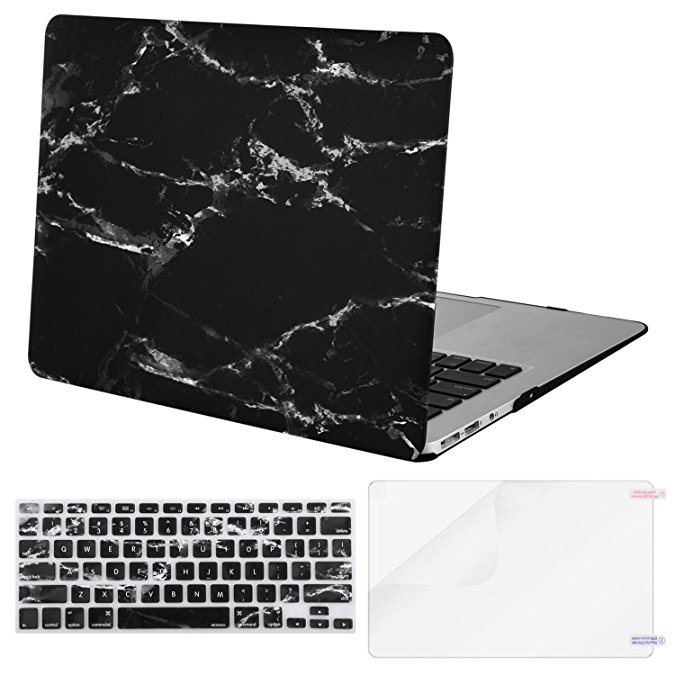 Mosiso Plastic Pattern Hard Case with Keyboard Cover with Screen Protector for MacBook Air 11 Inch (Models: A1370 and A1465), Black Marble