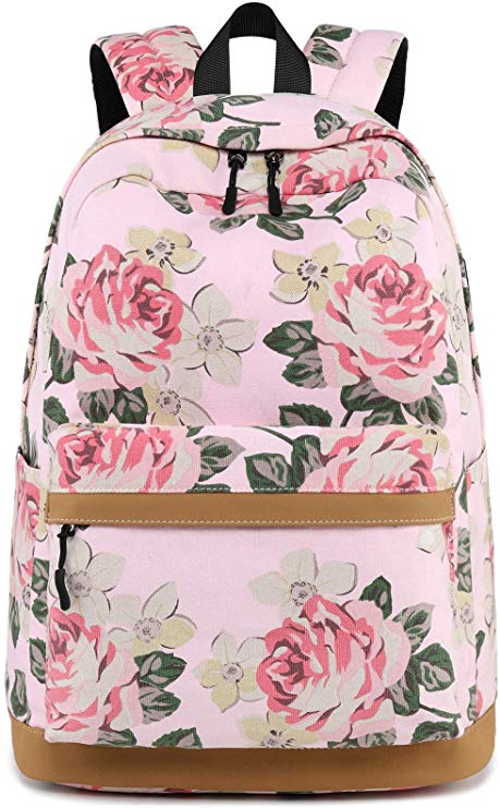 Leaper Cute Floral School Backpack Girls Daypack Bookbag USB Charging Port Pink