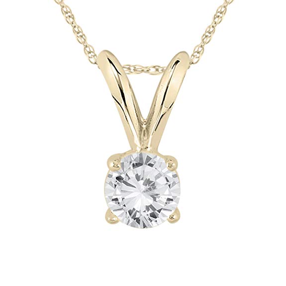 AGS Certified 1/5 Carat Round Diamond Solitaire Pendant in 14K Yellow Gold (K-L Color, I2-I3 Clarity)