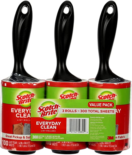 Scotch-Brite Lint Roller, 3 Rollers, 100 Sheets Per Roller (300 Sheets Total)