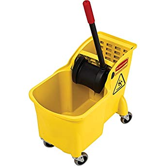 Rubbermaid Commercial Tandem Bucket and Wringer Combo, 31-Quart Capacity, 22.63-Inch Length x 13.25-Inch Width x 32.25-Inch Height, Yellow (FG738000YEL)