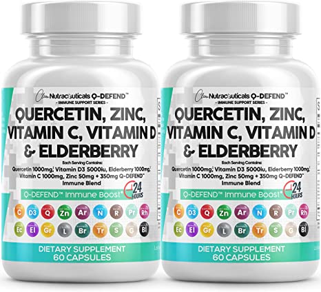 Quercetin 1000mg Zinc 50mg Vitamin C 1000mg Vitamin D 5000 IU Bromelain Elderberry - Immune Defense Support Supplement Adults w Artemisinin, Sea Moss, Echinacea, Garlic Allergy Relief (2pack)