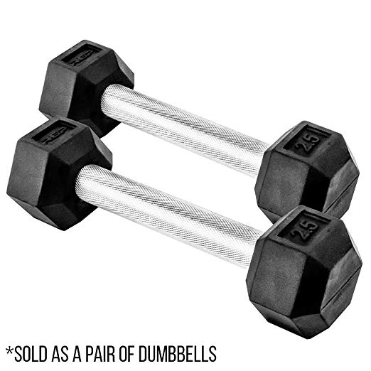 Rep Rubber Hex Dumbbells, with Low Odor and Fully Knurled Handle