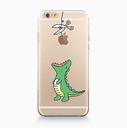iPhone 6 / 6S, DECO FAIRY Ultra Slim Translucent Silicone Clear Case Gel Cover for Apple - Cut the Rope Dino Dinosaur Eats Apple